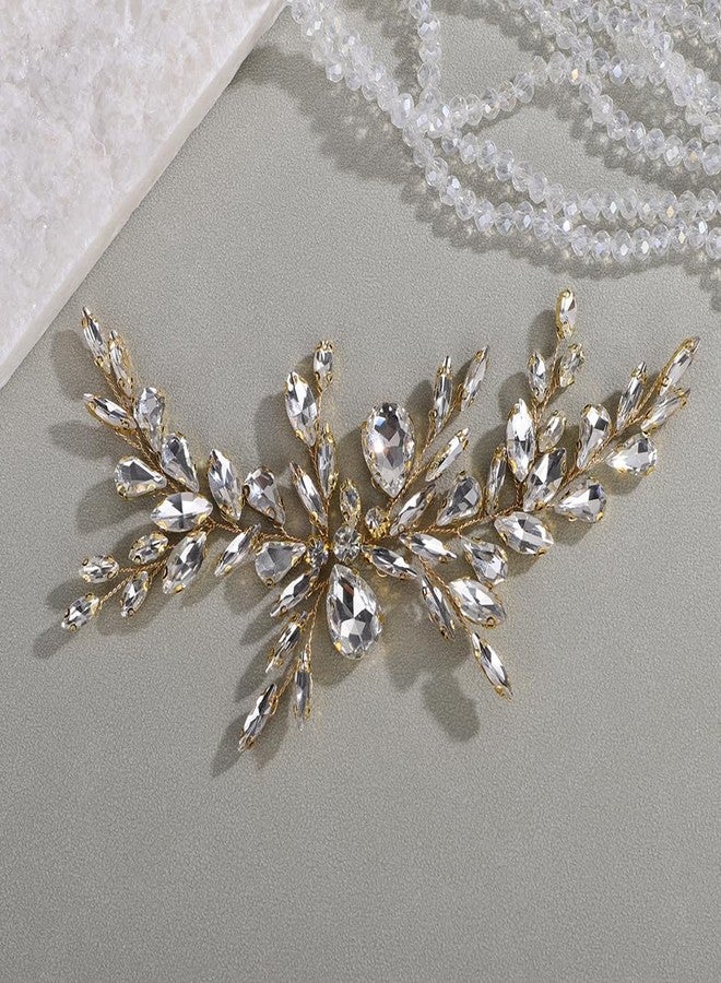 Rumtock Vintage Crystal Gold Headband Wedding Bridal Bridesmaid Side Headpiece Handmade Hair Accessories (Gold) - Image 4